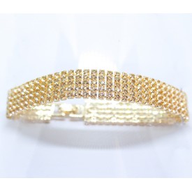 Pulseira dourada larga com pedrinhas  - cor: Branco 