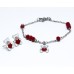 Conjunto Brinco + Pulseira ursinho branco e vermelho resina