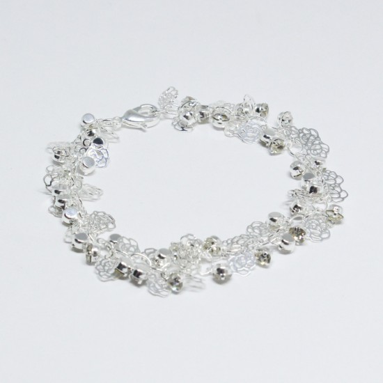 Pulseira mini flores e mini strass